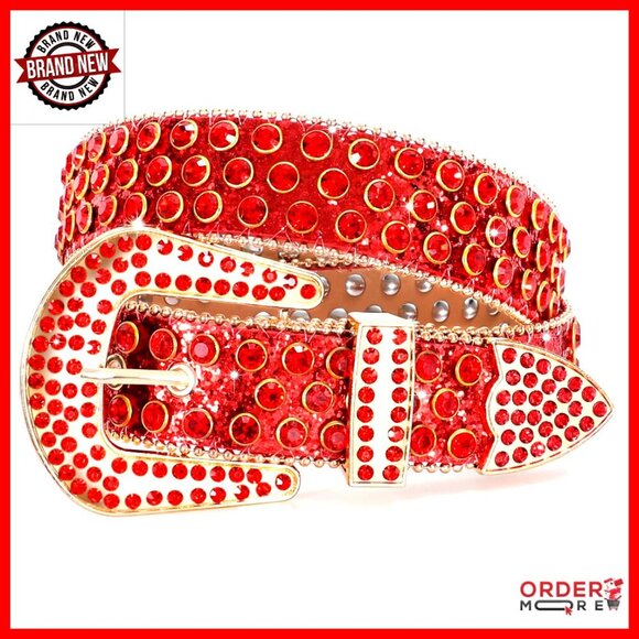 Rhinestone Studded Western Leather Belt Unisex Bling Cowgirl Cowboy Waist